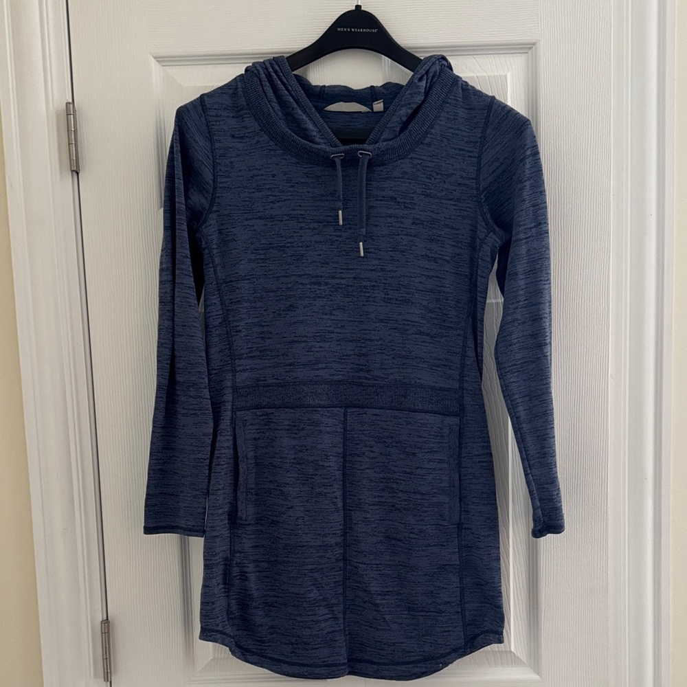 Blue Long Sleeve Hooded Sweatshirt Dress